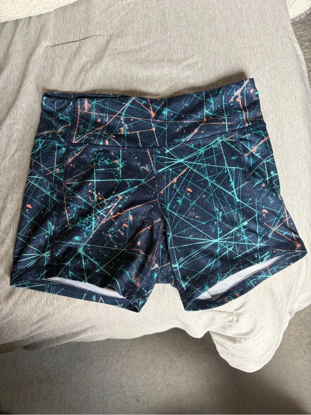 Champion Women's Navy Blue Shorts with Teal & Coral Geo Lines